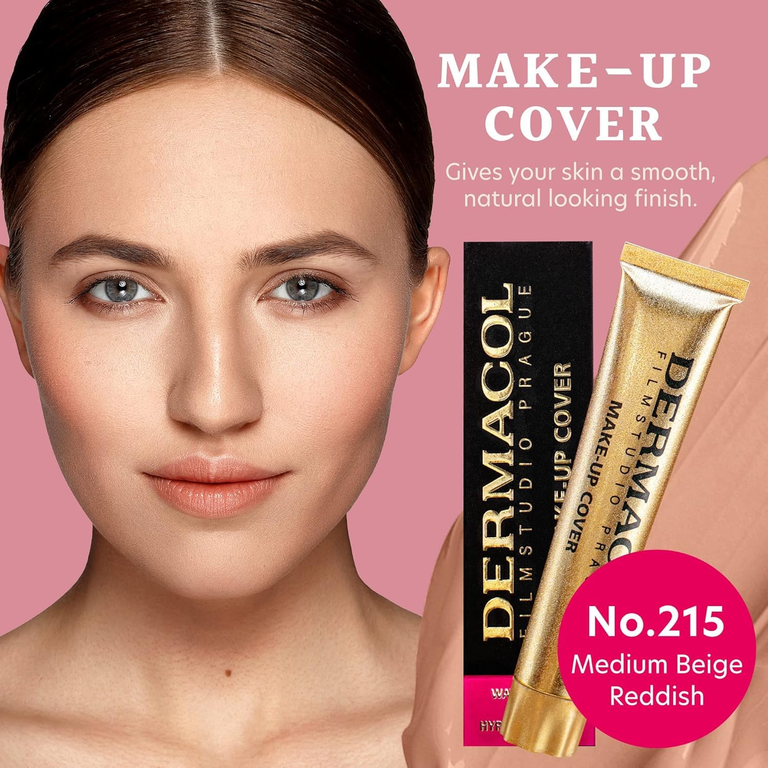 Dermacol full-coverage foundation swatches 215 demonstrate shade match