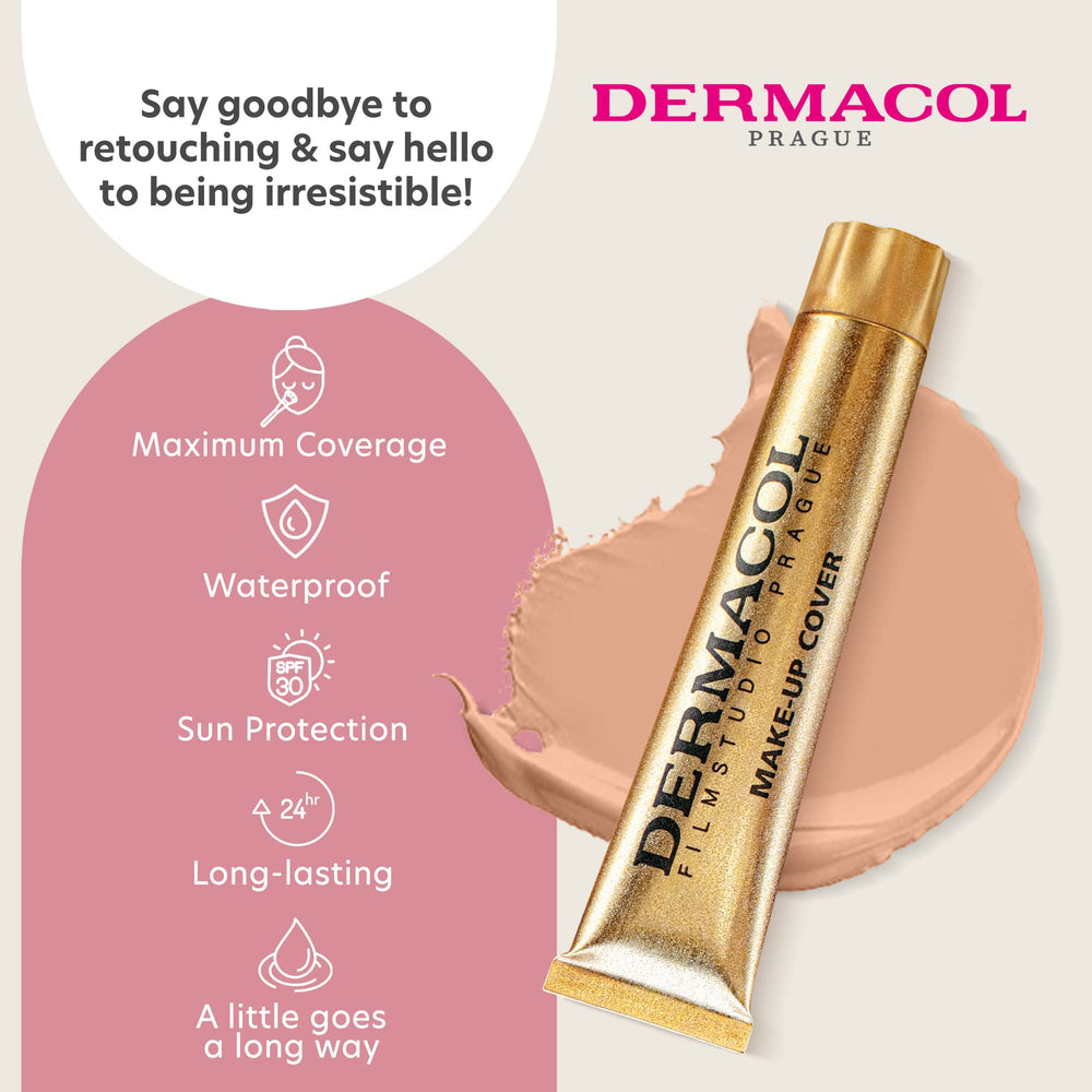 Dermacol packaging close-up highlighting water resistance and long-lasting finish.