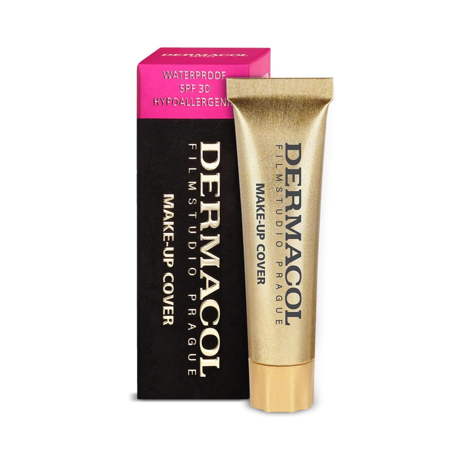 Dermacol mini foundation SPF 30 label highlighting sun protection