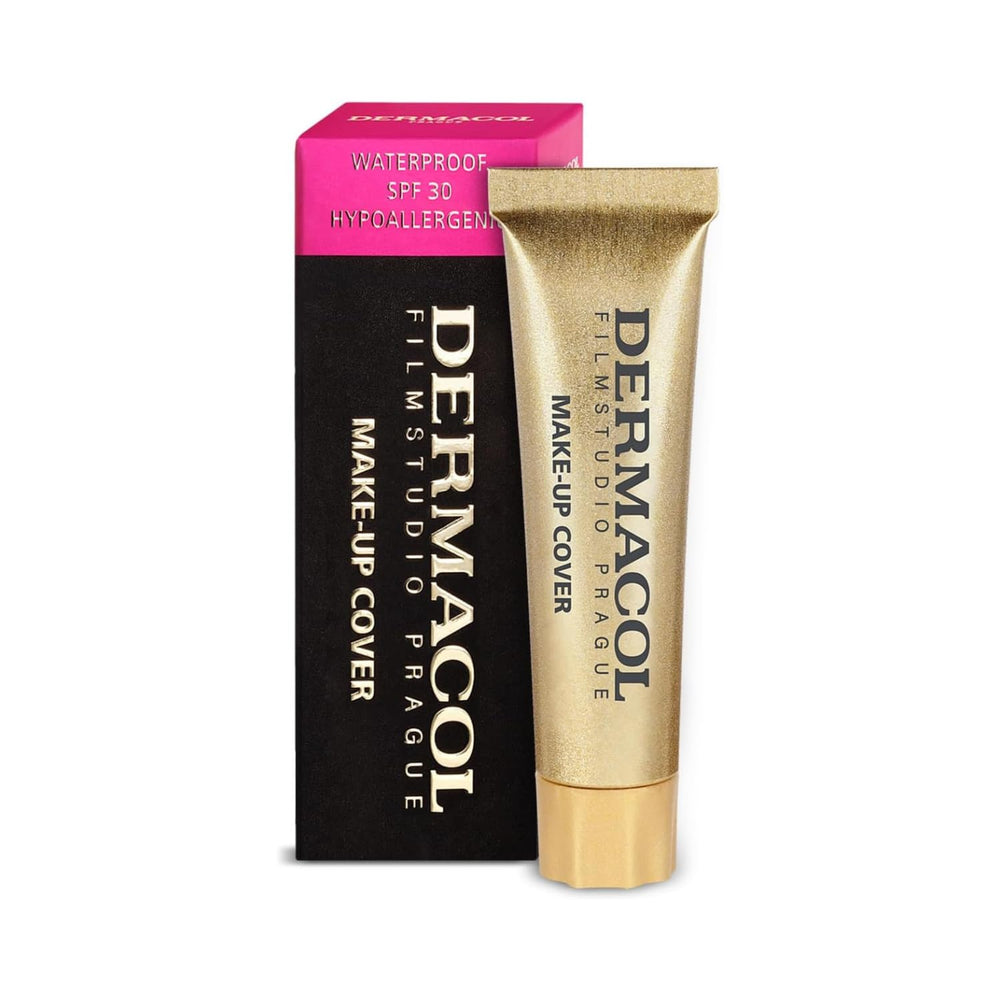 Dermacol mini foundation SPF 30 label highlighting sun protection