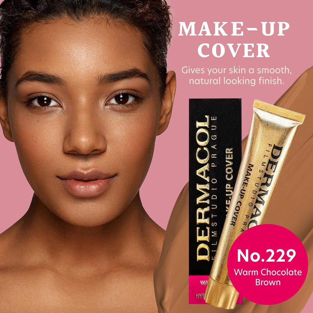 Dermacol waterproof foundation close-up shows smudge-resistant finish for active days.