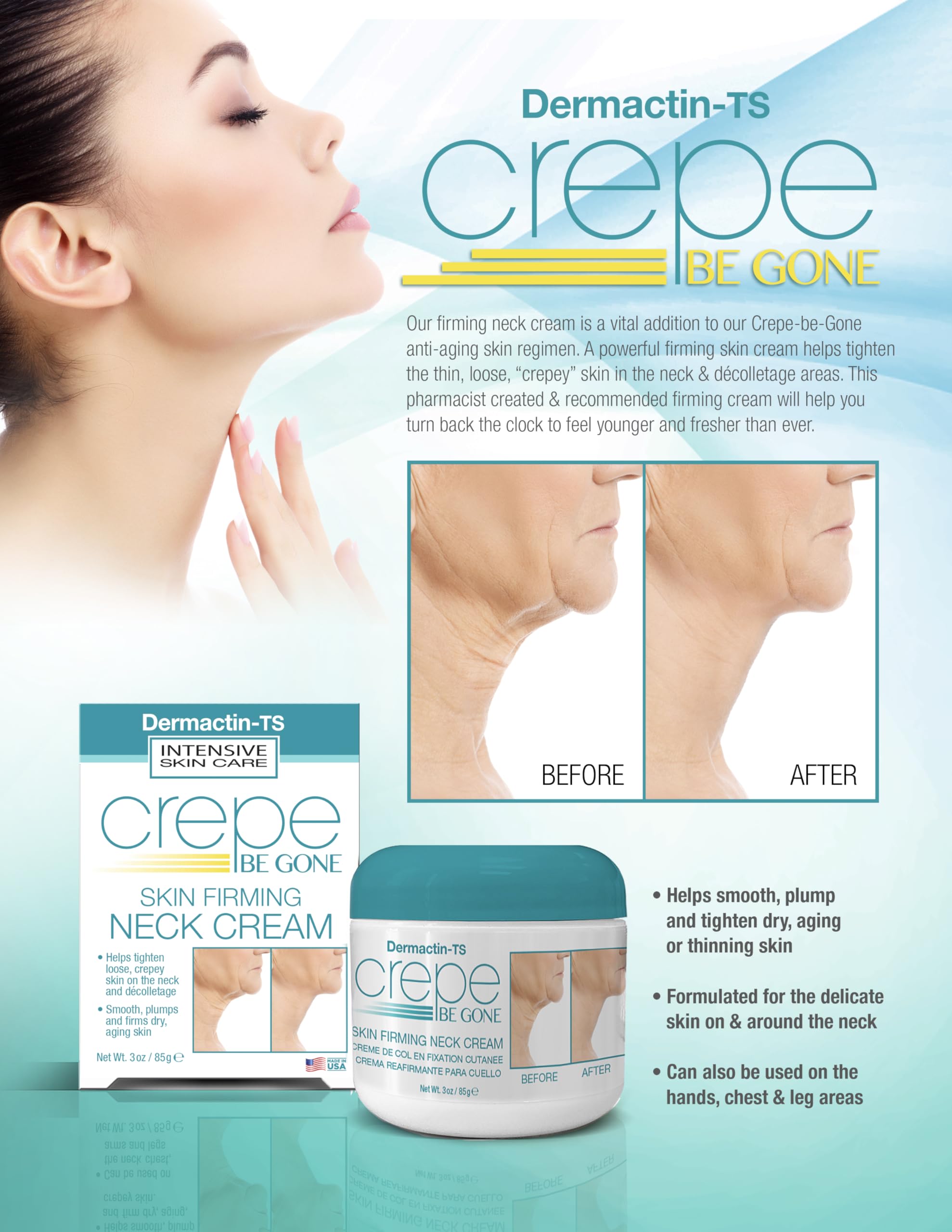 Close-up of décolletage area receiving Dermactin treatment for improved texture.