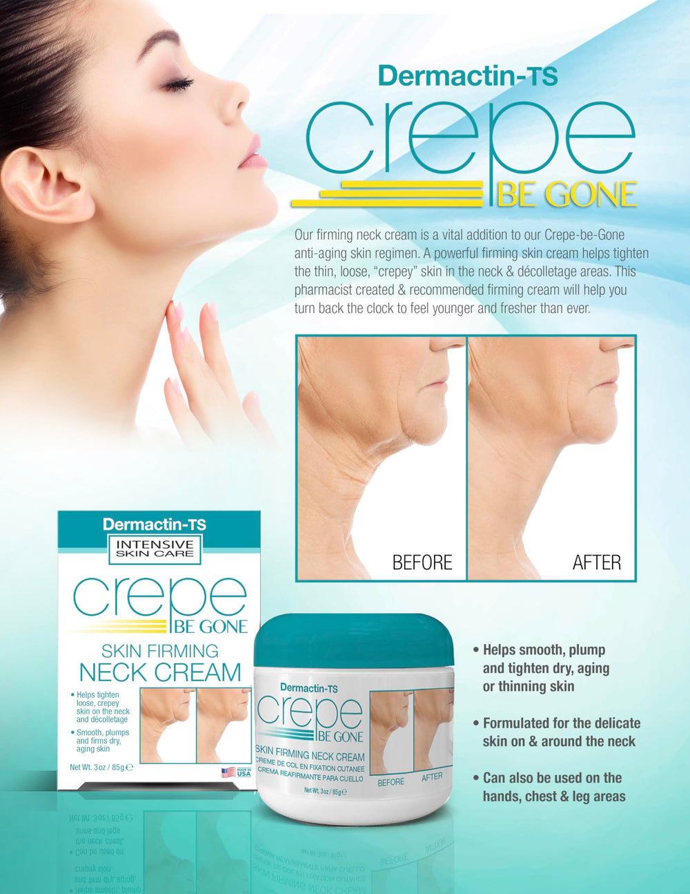 Close-up of décolletage area receiving Dermactin treatment for improved texture.