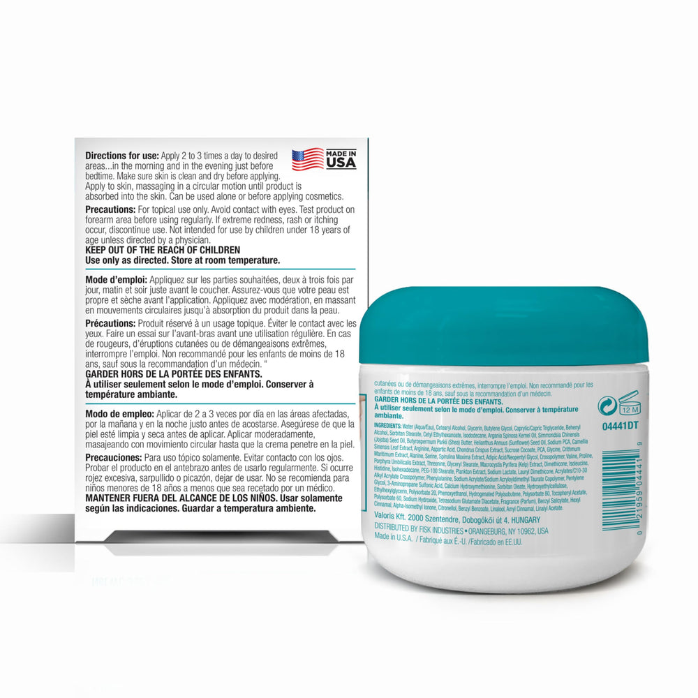 Label shows pharmacist-created formula for targeted neck and décolletage care.