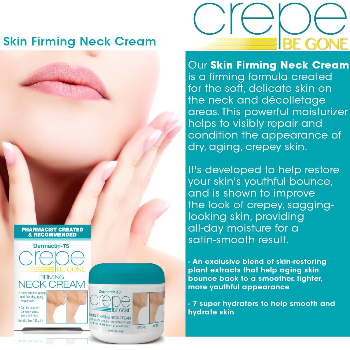 Cream texture resting on skin with a satin, non-greasy finish.