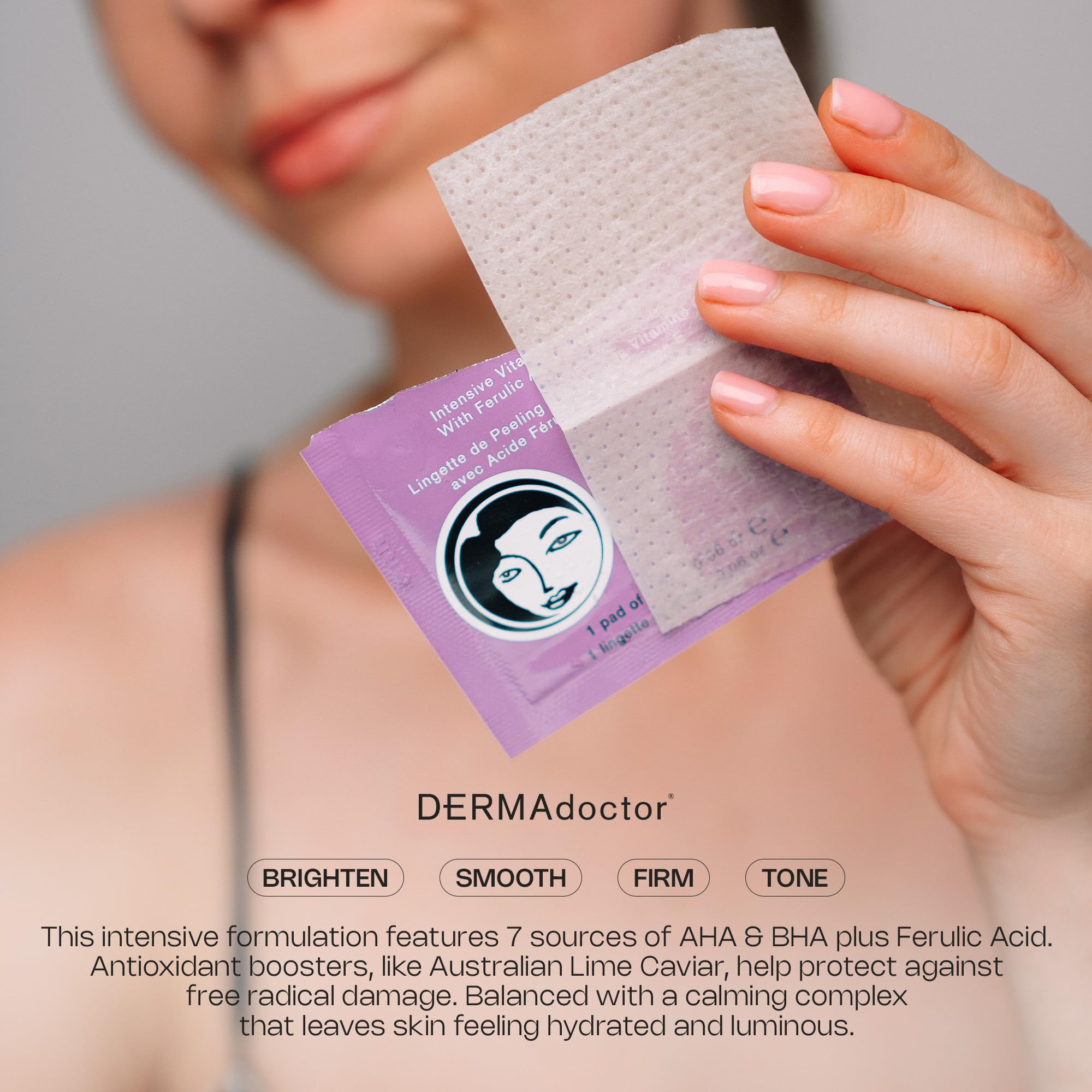 Close-up of a pre-soaked pad ready for gentle exfoliation with DERMAdoctor