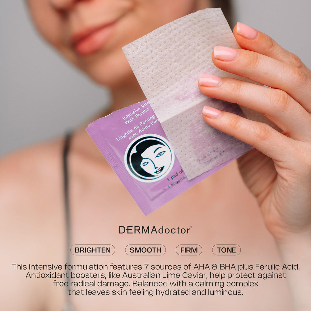 Close-up of a pre-soaked pad ready for gentle exfoliation with DERMAdoctor