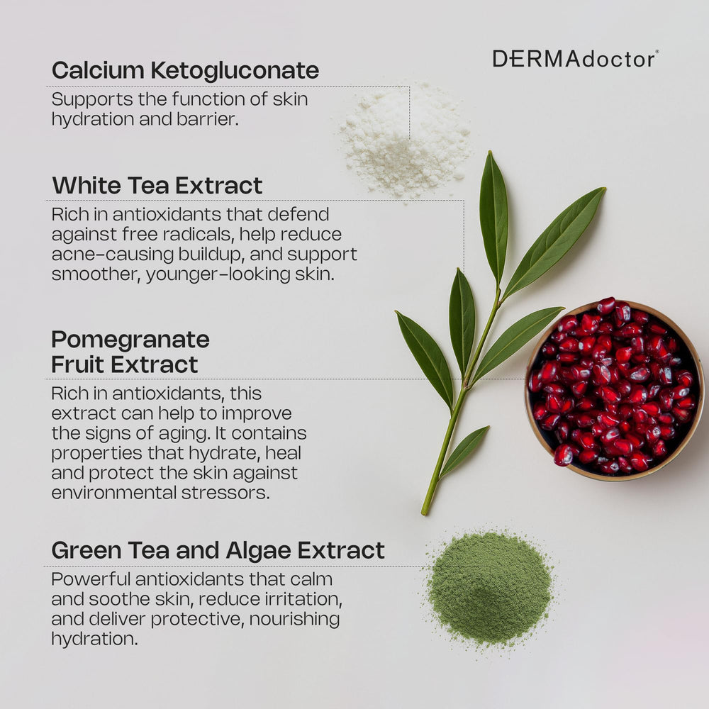 DERMAdoctor Serum Skin Radiance Boost shows a lit-from-within glow and even tone.