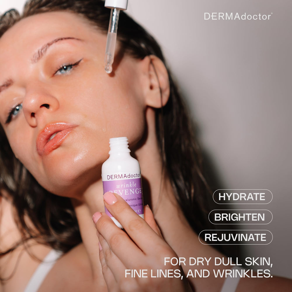 DERMAdoctor Serum Three-Part Plumping Technology demonstrates moisture retention and subtle wrinkle filling.