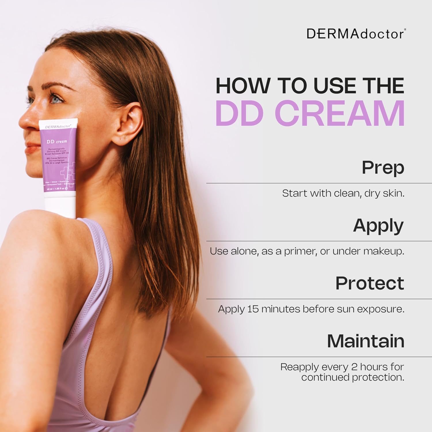 DERMAdoctor mineral SPF 30 ingredients shown for protection and glow.