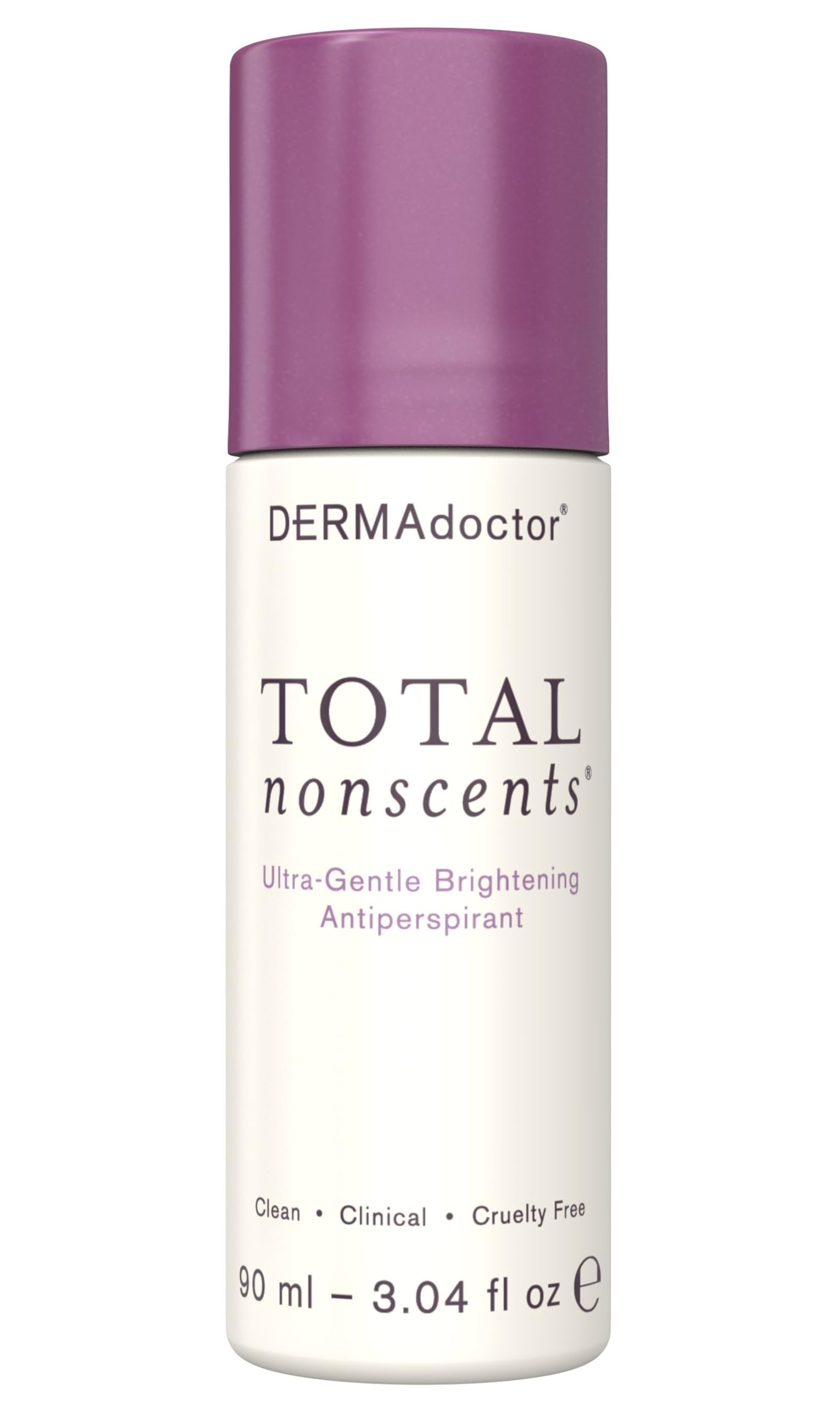 DERMAdoctor Total NonScents illuminator roll-on bottle shows fragrance-free protection for sensitive skin.