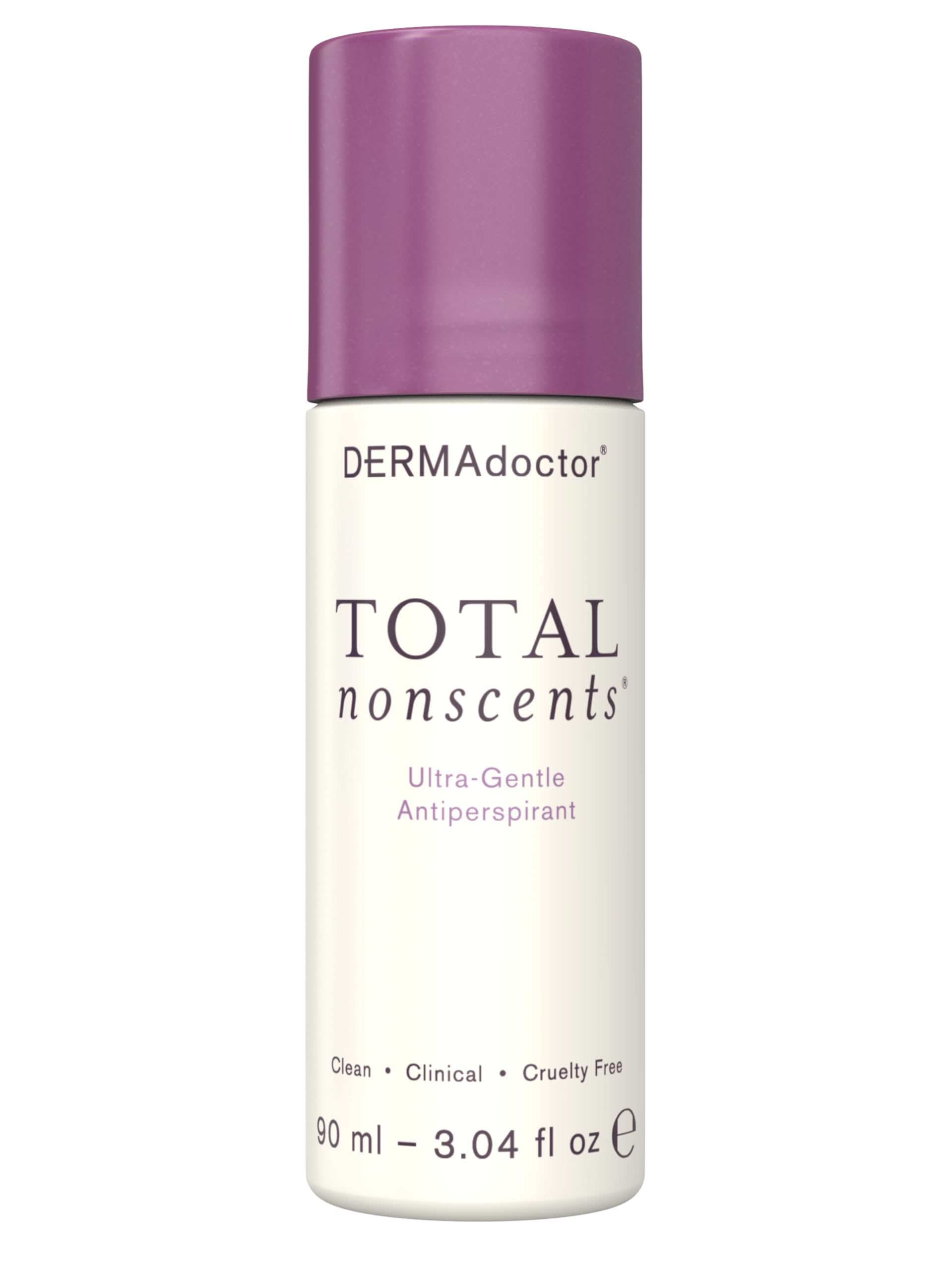 DERMAdoctor Total NonScents bottle shows fragrance-free protection for sensitive skin and all-day freshness.