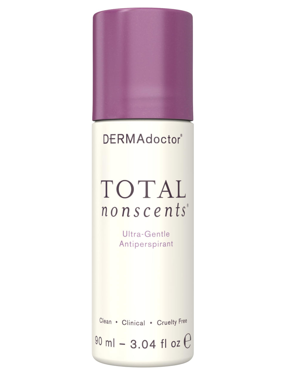 DERMAdoctor Total NonScents bottle shows fragrance-free protection for sensitive skin and all-day freshness.
