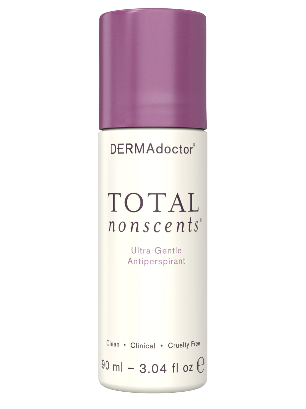 DERMAdoctor Total NonScents bottle shows fragrance-free protection for sensitive skin and all-day freshness.