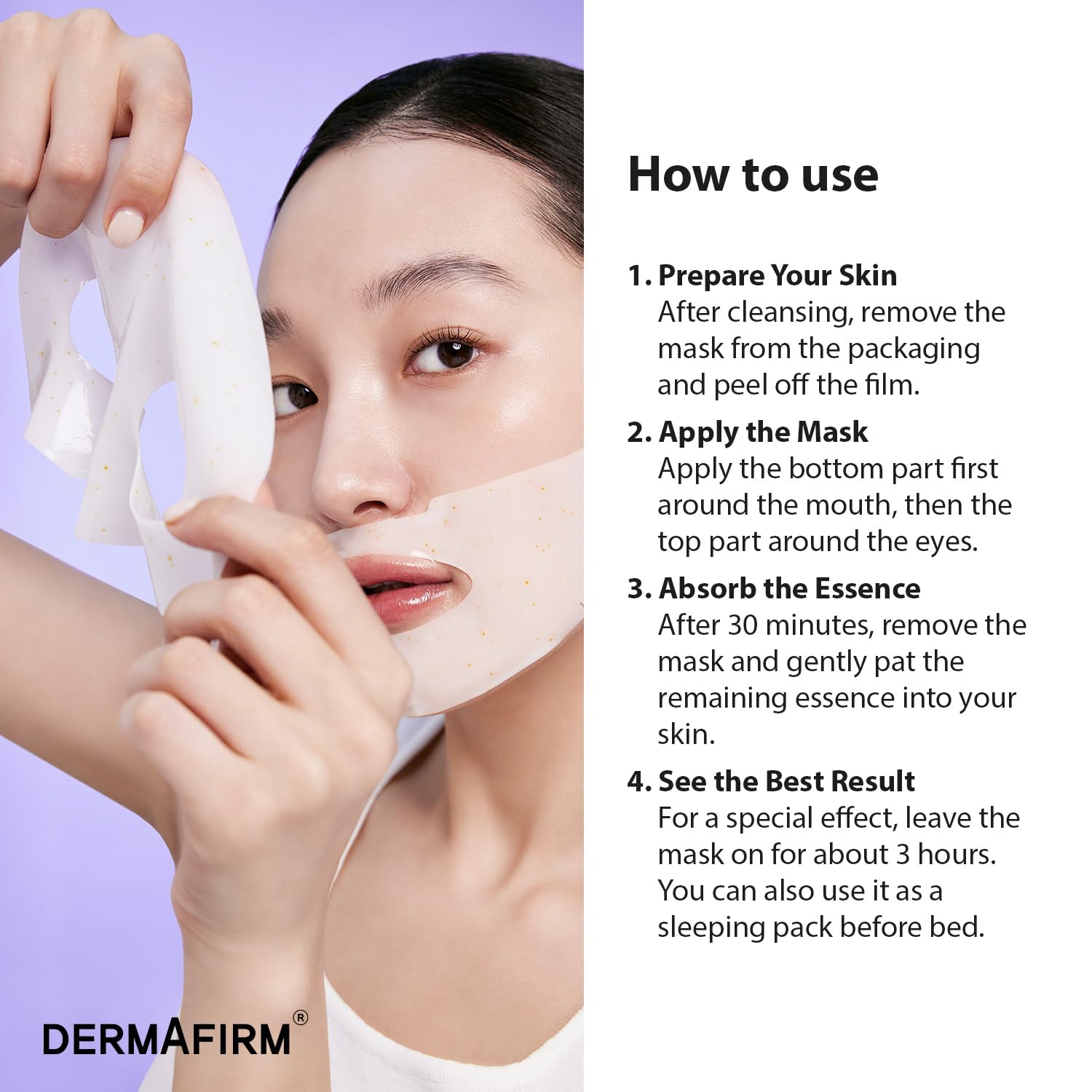 Dermafirm overnight use shot suggests waking up with glow.