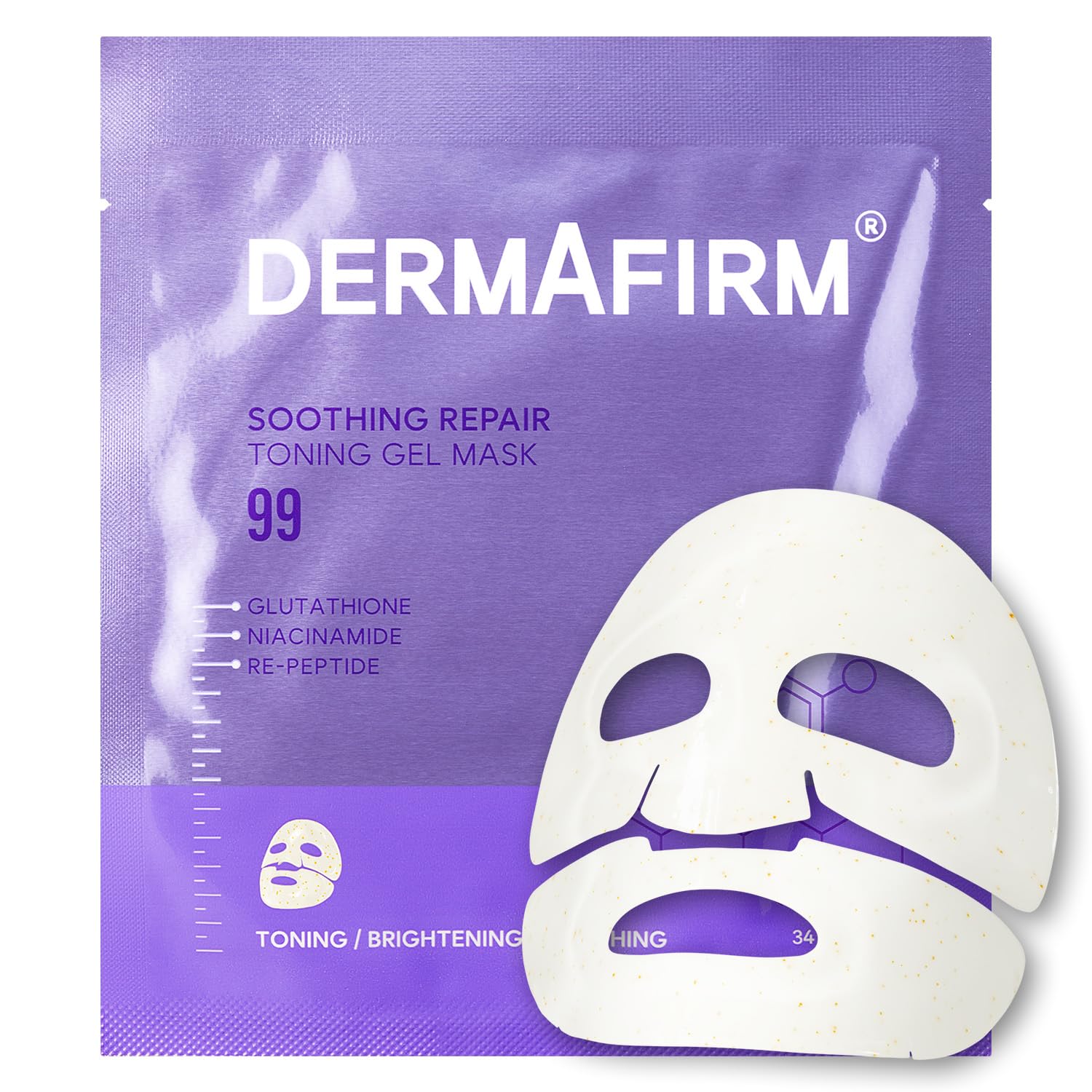 Dermafirm Soothing Repair Mask R4 packaging highlights brightening routines.