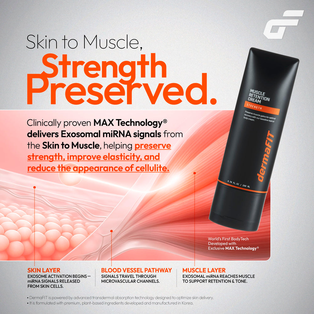 dermaFIT Strength Muscle Maintenance Cream applied area demonstrates soothing touch after exercise.