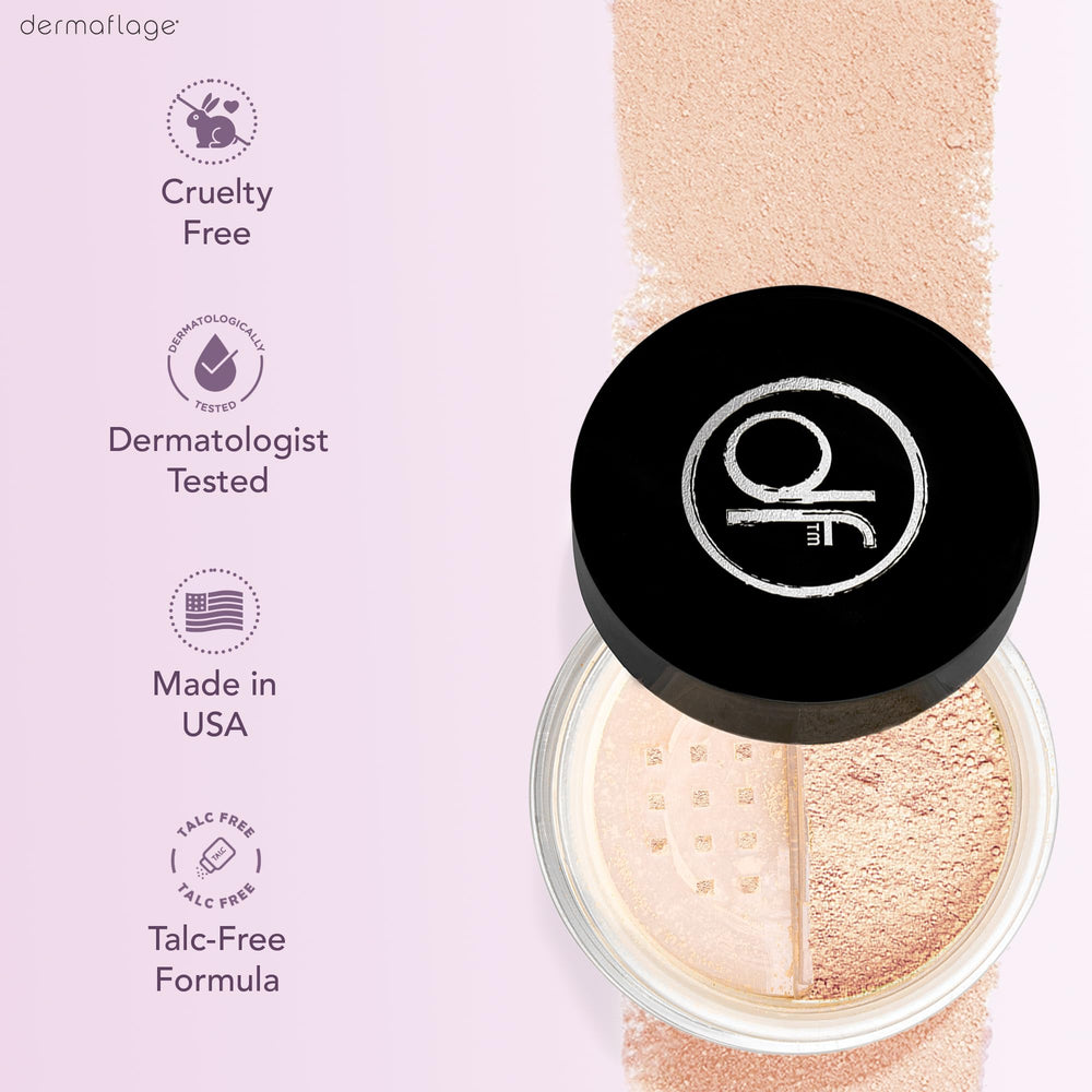 Dermaflage Matte finish close-up reveals shine-free, long-wearing powder.