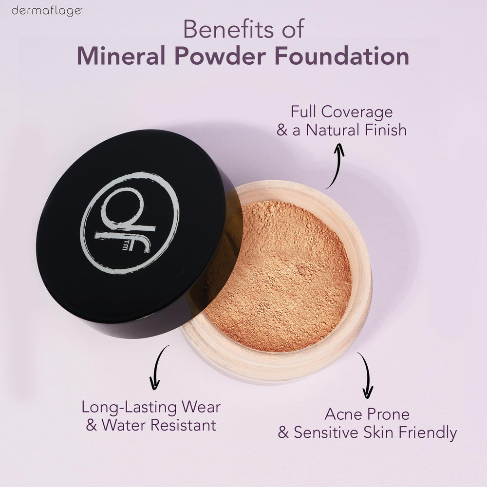 Dermaflage Bronze Medium application using a powder brush for seamless blend
