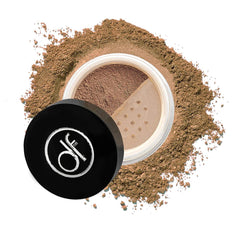 Dermaflage Mineral Powder Foundation in dark packaging closeup showing fragrance-free formula.