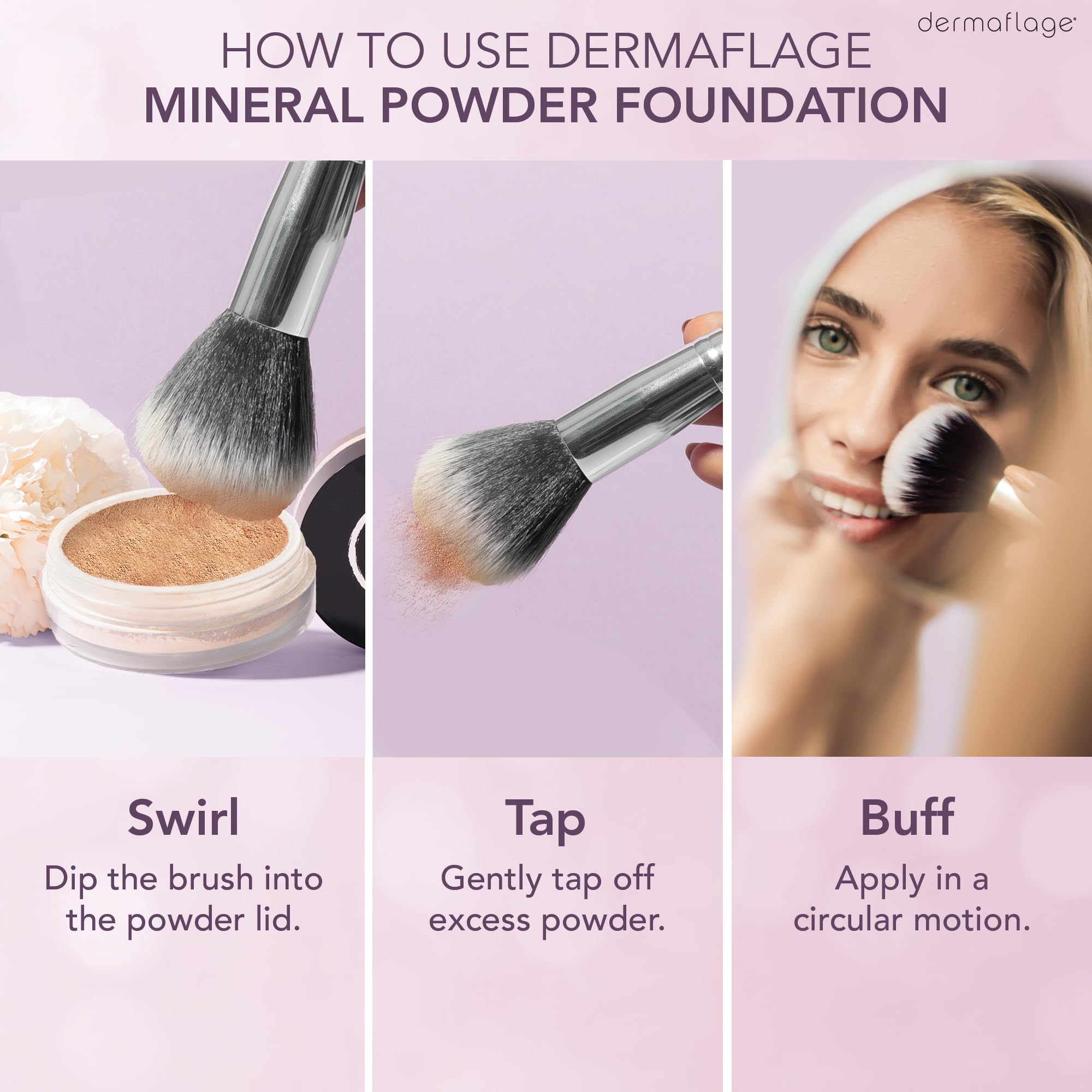 Dermaflage mineral powder texture swirl on skin for even tone and natural coverage
