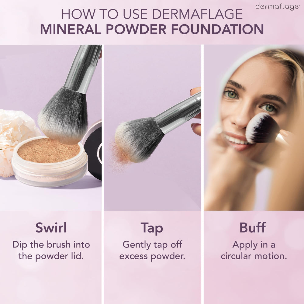 Dermaflage mineral powder texture swirl on skin for even tone and natural coverage