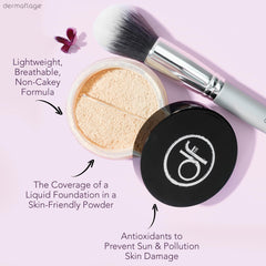 Dermaflage mineral powder in action provides SPF 26 coverage on the go.