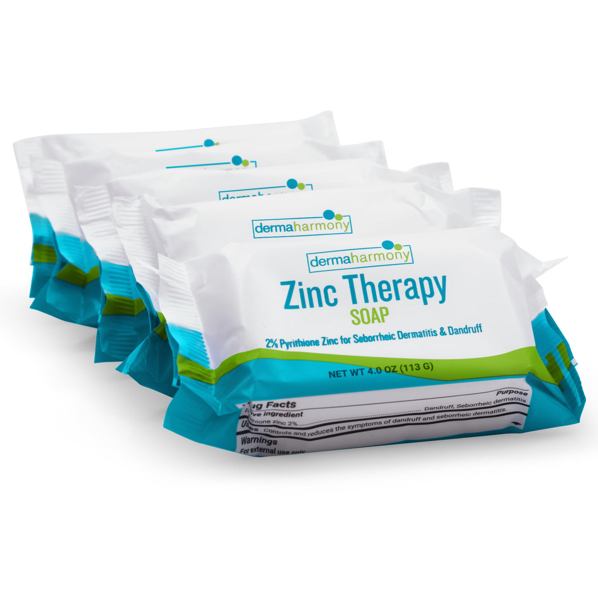 Dermaharmony 2% pyrithione zinc bar soap front view shows fragrance-free formula for daily care.