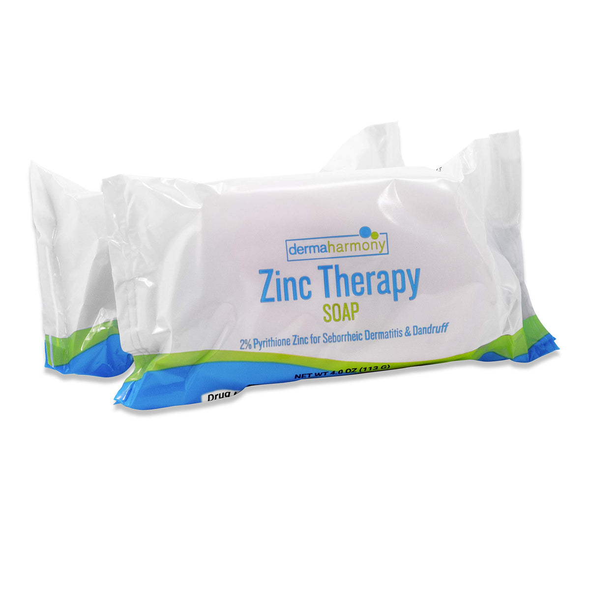 DermaHarmony 2% zinc pyrithione bar soap packaging for daily face and body cleansing