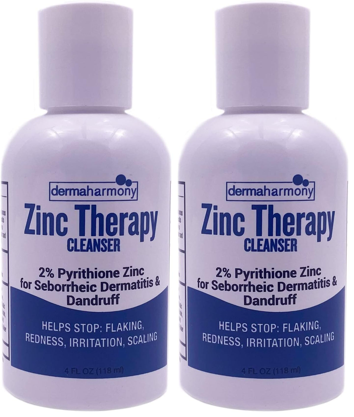 DermaHarmony 2% pyrithione zinc liquid cleanser bottle pour promotes easy, gentle cleansing.