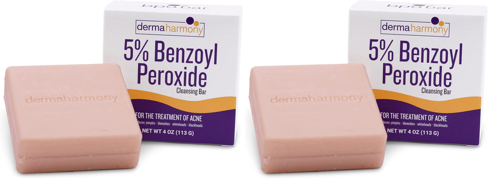 Dermaharmony 5% BPO cleansing bar pack-2 shown for acne care