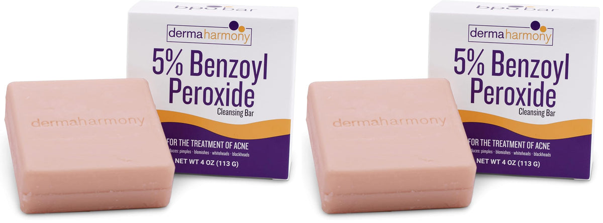 Dermaharmony 5% BPO cleansing bar pack-2 shown for acne care