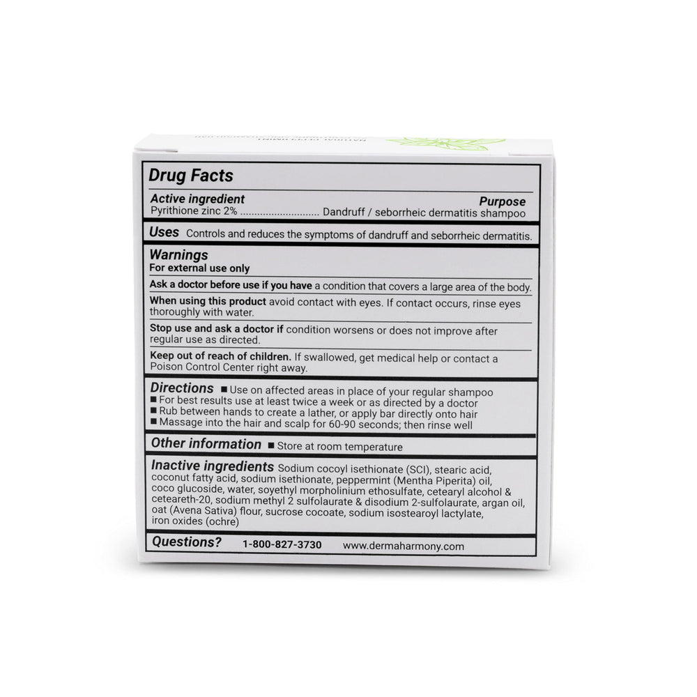 DermaHarmony shampoo bar on bathroom rack shows compact size and low waste.