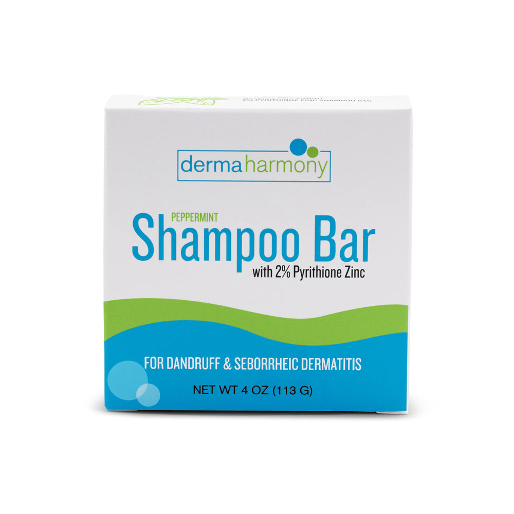 DermaHarmony shampoo bar packaging on shelf highlights eco-friendly solid format.