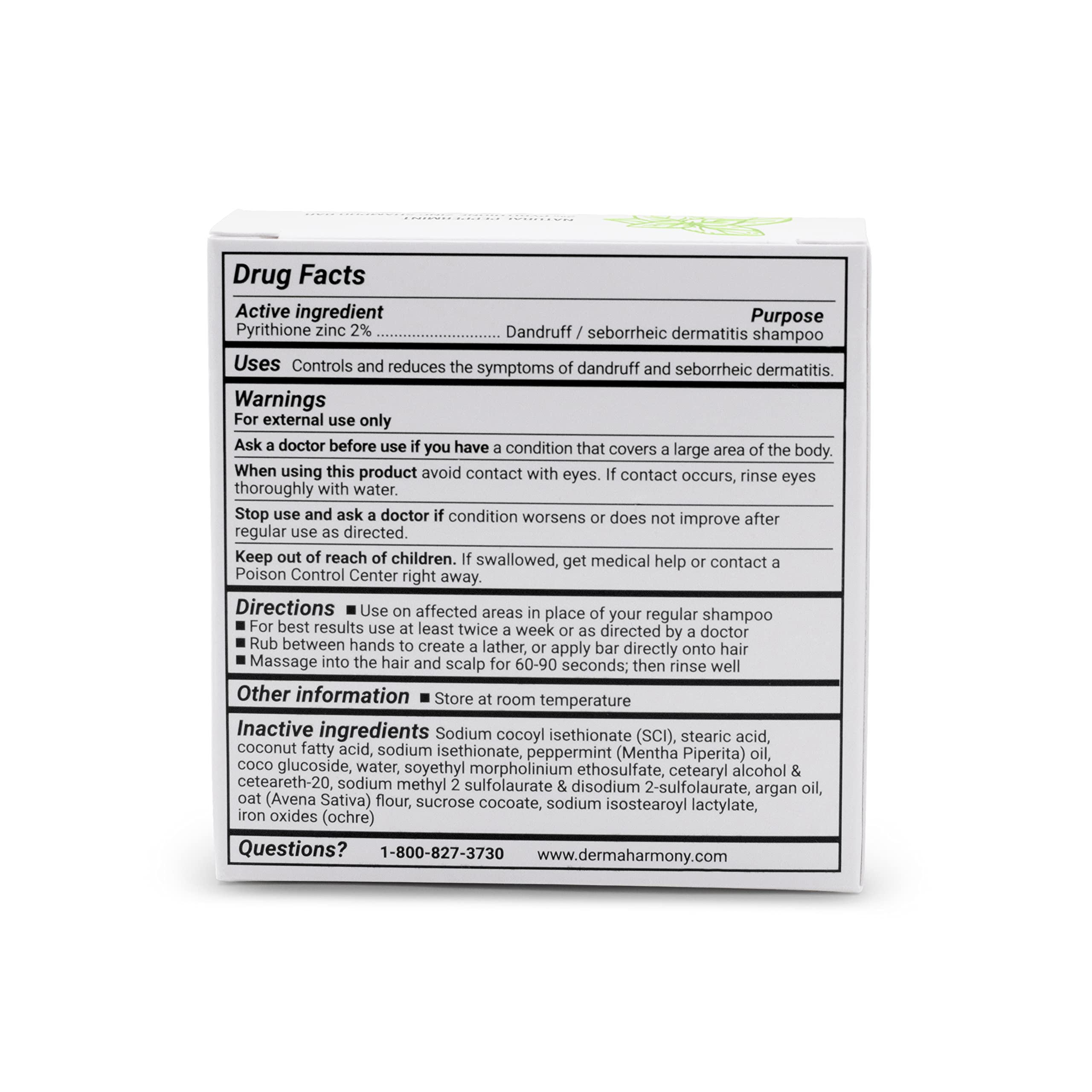 DermaHarmony peppermint shampoo bar ingredients list highlights natural, sulfate-free components