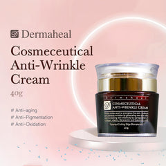 Dermaheal peptide complex jar close-up emphasizing collagen support and renewal.