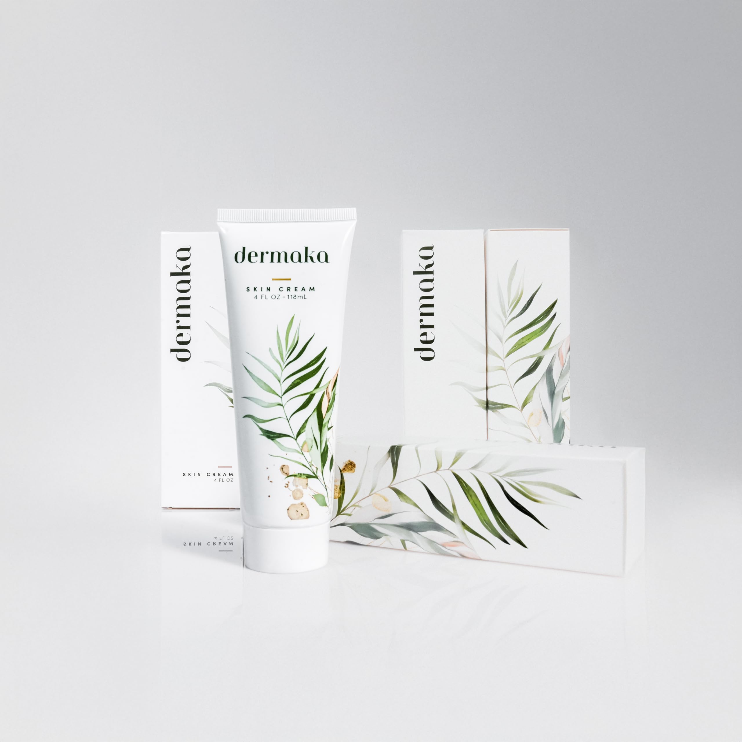 Dermaka packaging showing natural formula and olive oil base.