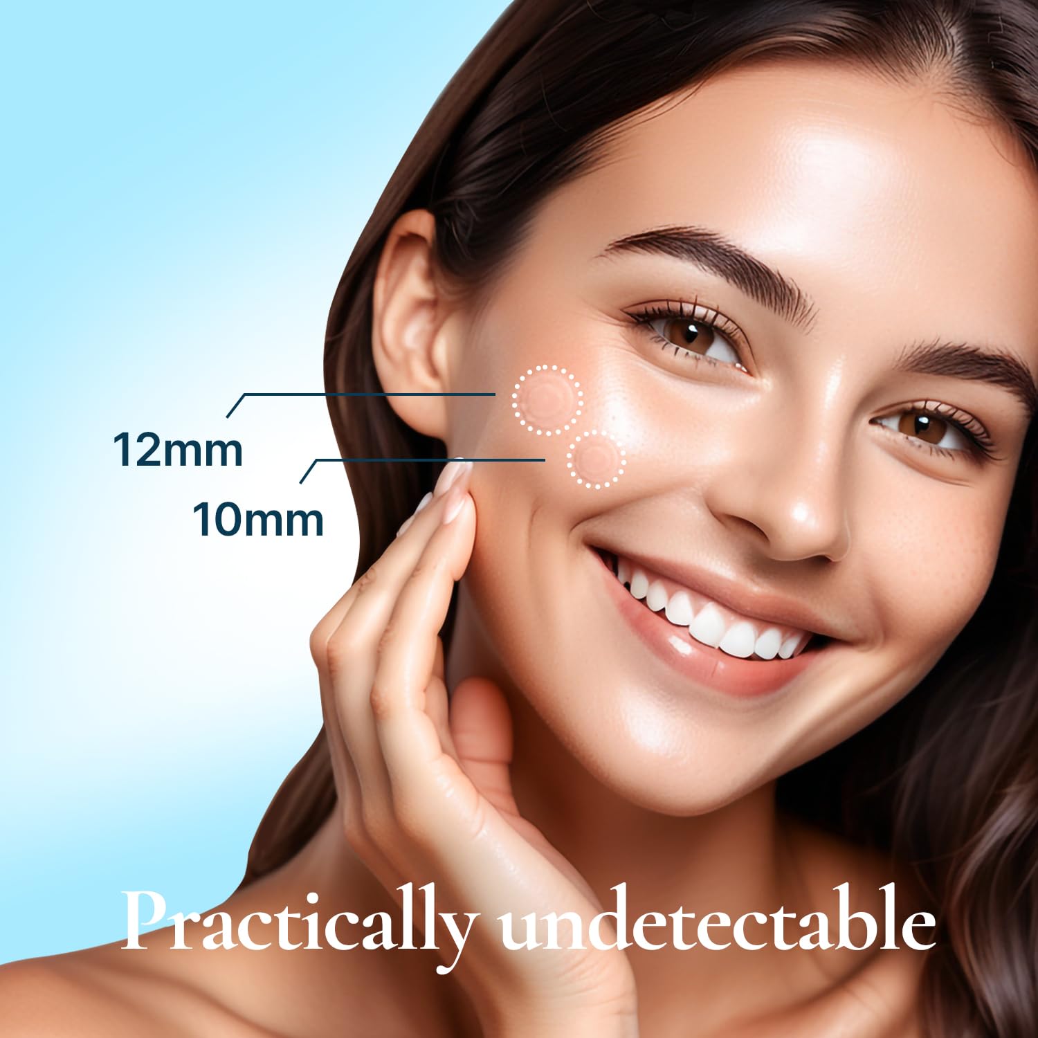 DERMAKR patch applied on face demonstrates invisibility and subtle coverage.