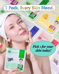 DERMAL 32-Combo Pack mask close-up of ingredients like aloe and green tea.