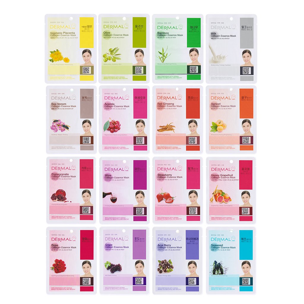 DERMAL Collagen Essence Sheet Mask 16-pack front view for daily hydration and glow