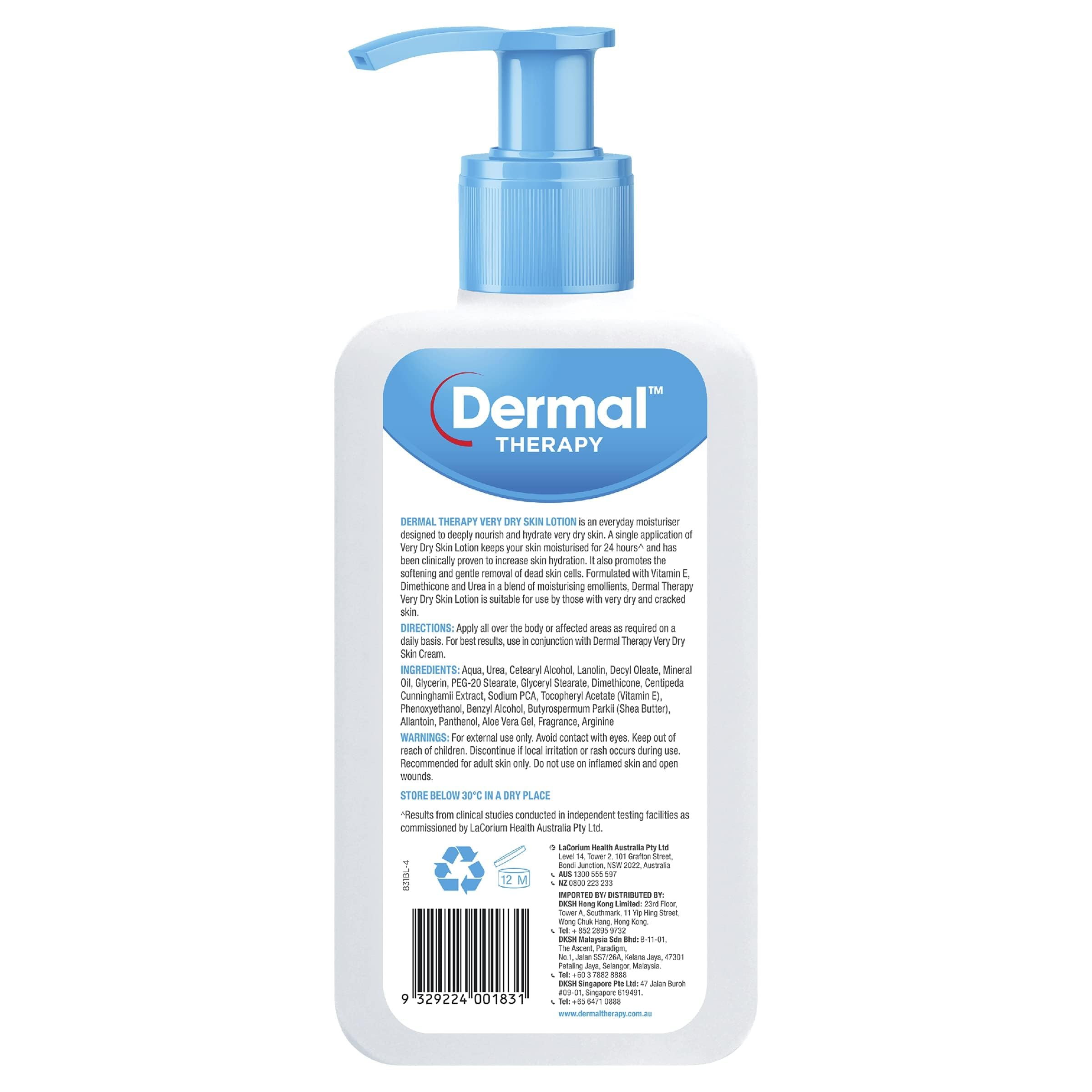Dermal Therapy Very Dry Skin Lotion pour cap showing easy daily dispensing.