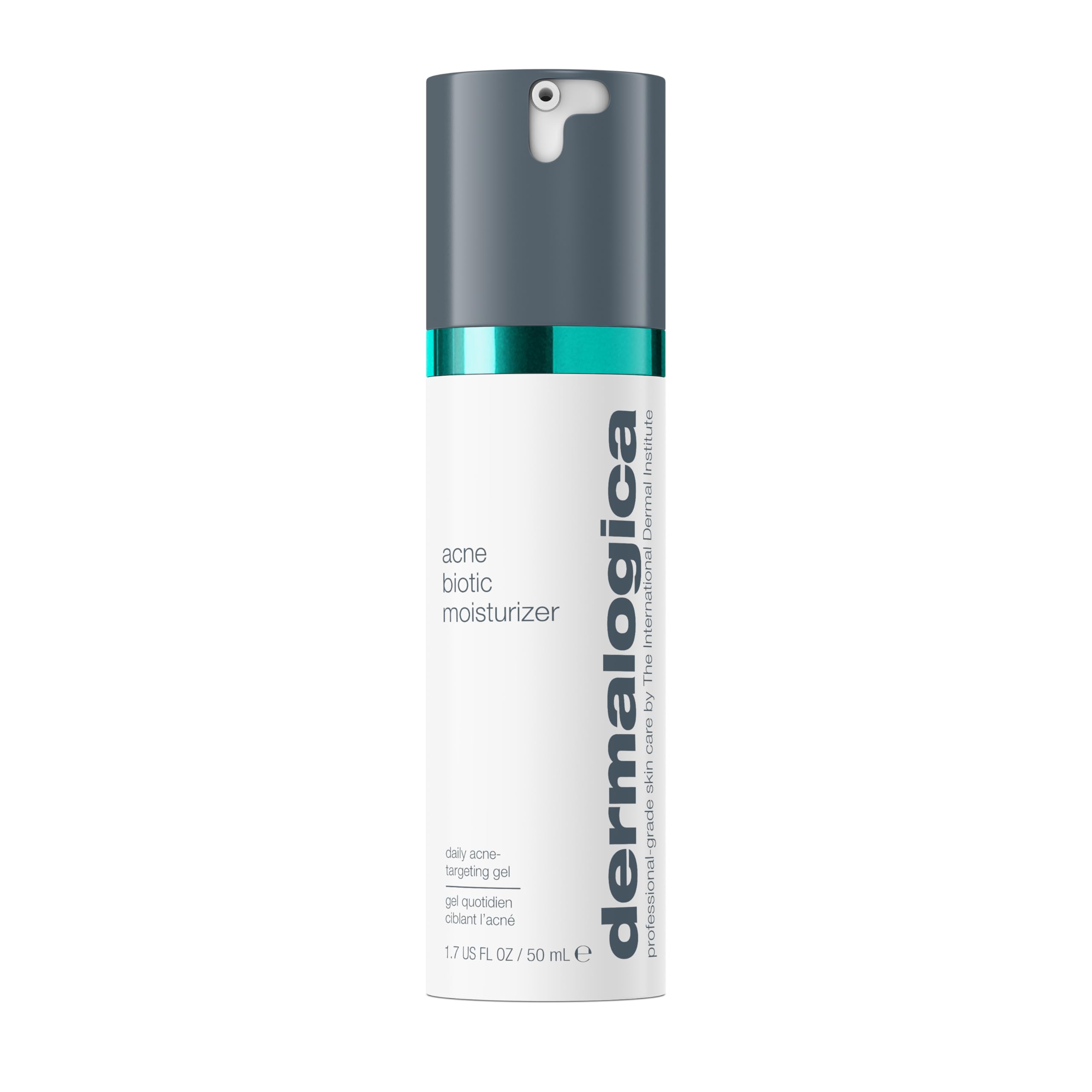 Dermalogica Acne Biotic bottle with pump, showing lightweight gel texture for clearer skin.