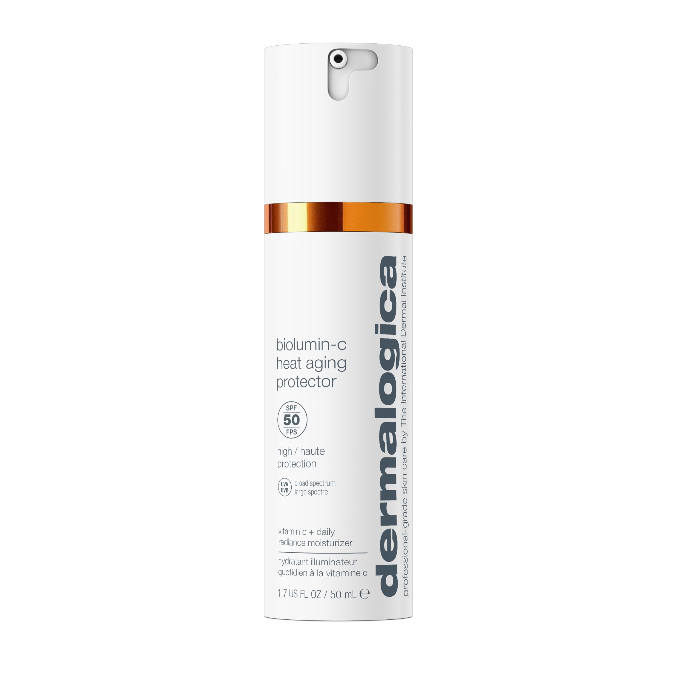 Dermalogica BioLumin-C Heat Aging Protector SPF 50 bottle ready for daily sun defense