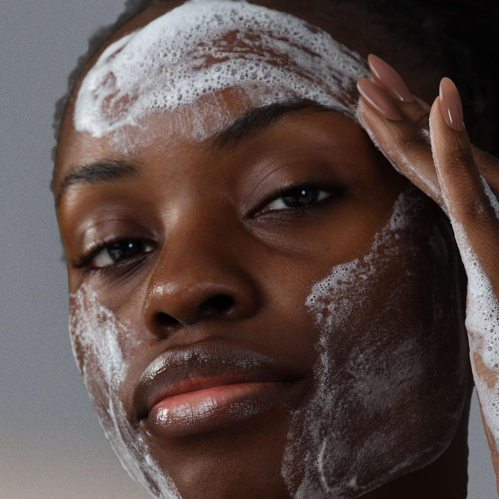 Dermalogica Daily Microfoliant powder close-up shows gentle exfoliation texture.