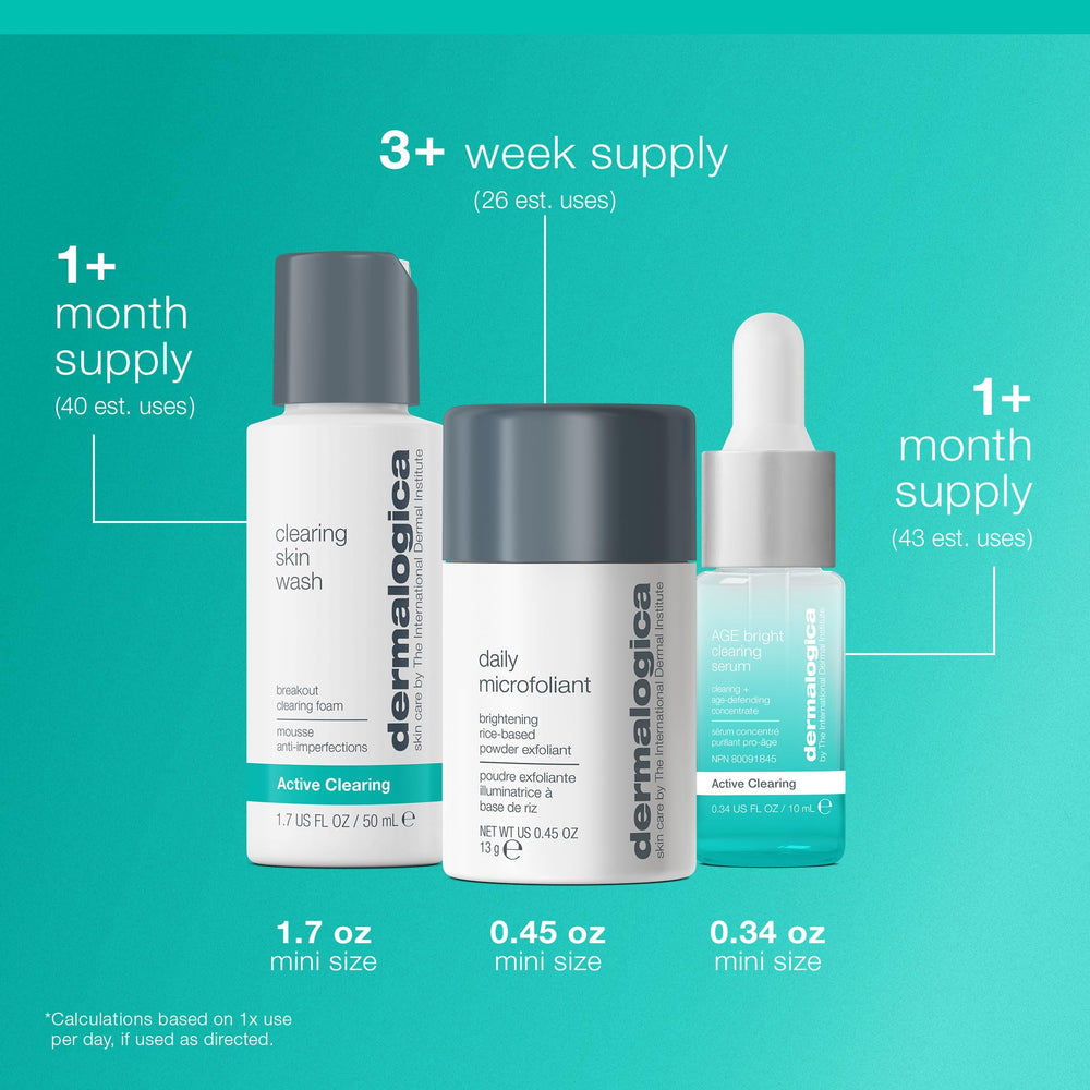 Dermalogica AGE Bright Clearing Serum swatch highlights Niacinamide-based clarity support.