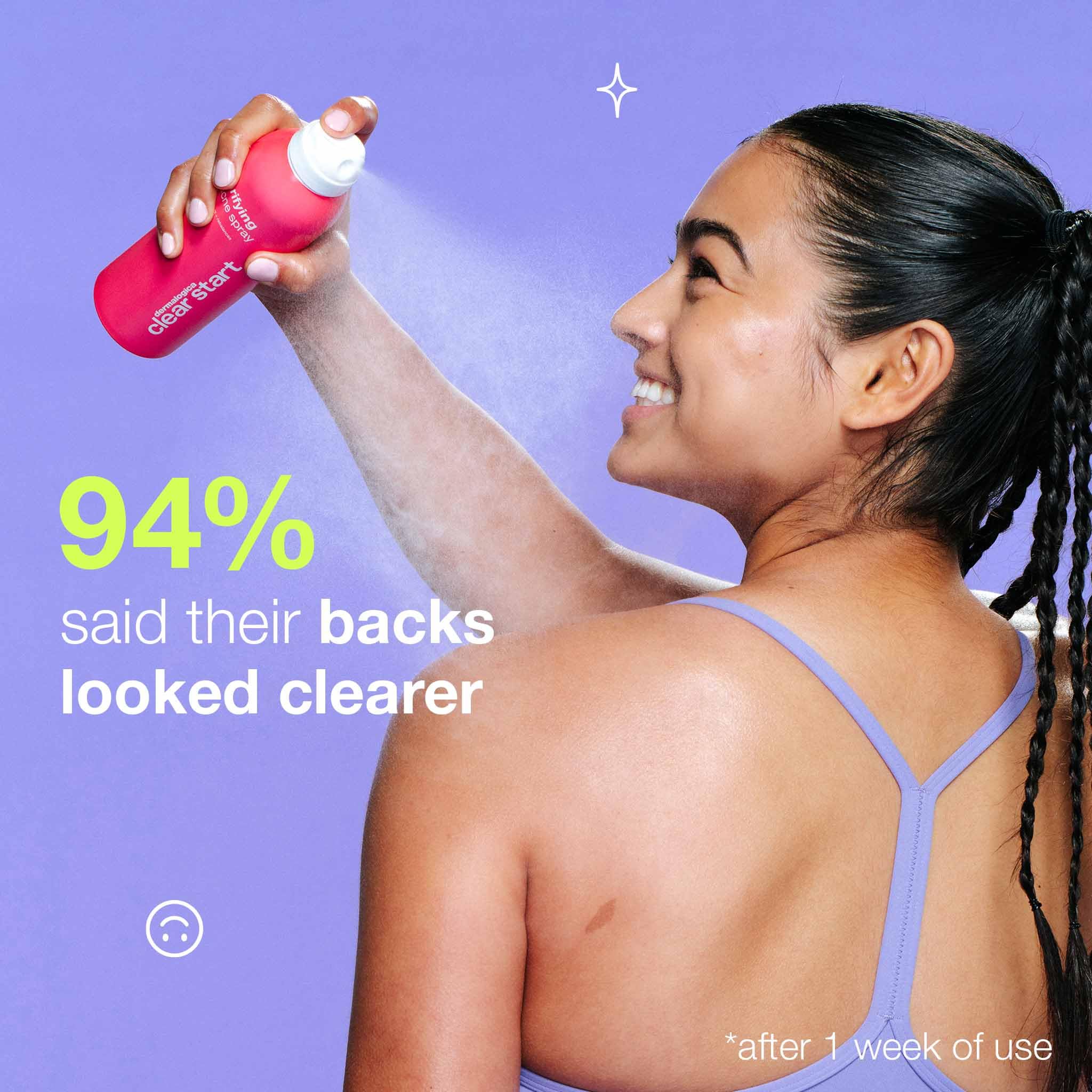 Dermalogica Clear Start Bacne Spray during neck-to-back application after cleansing.