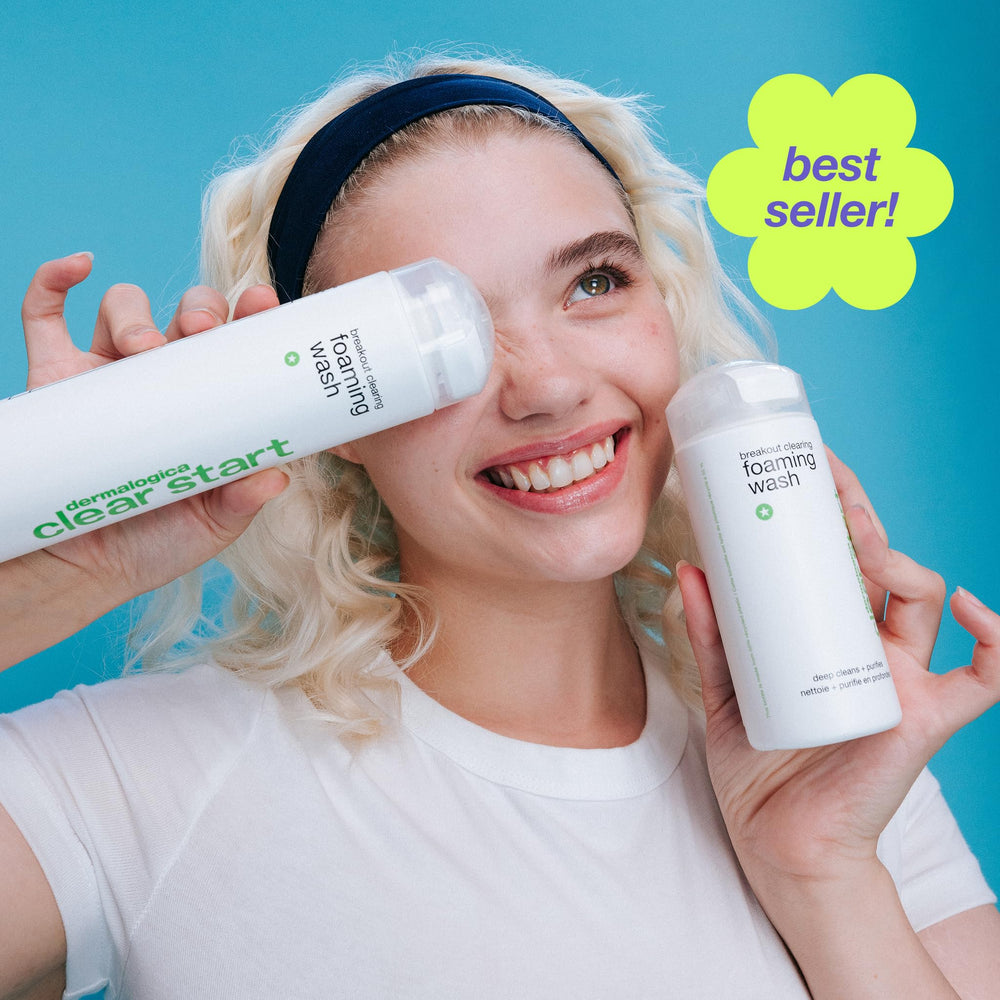 Dermalogica Clear Start foaming wash closeup on smooth skin.