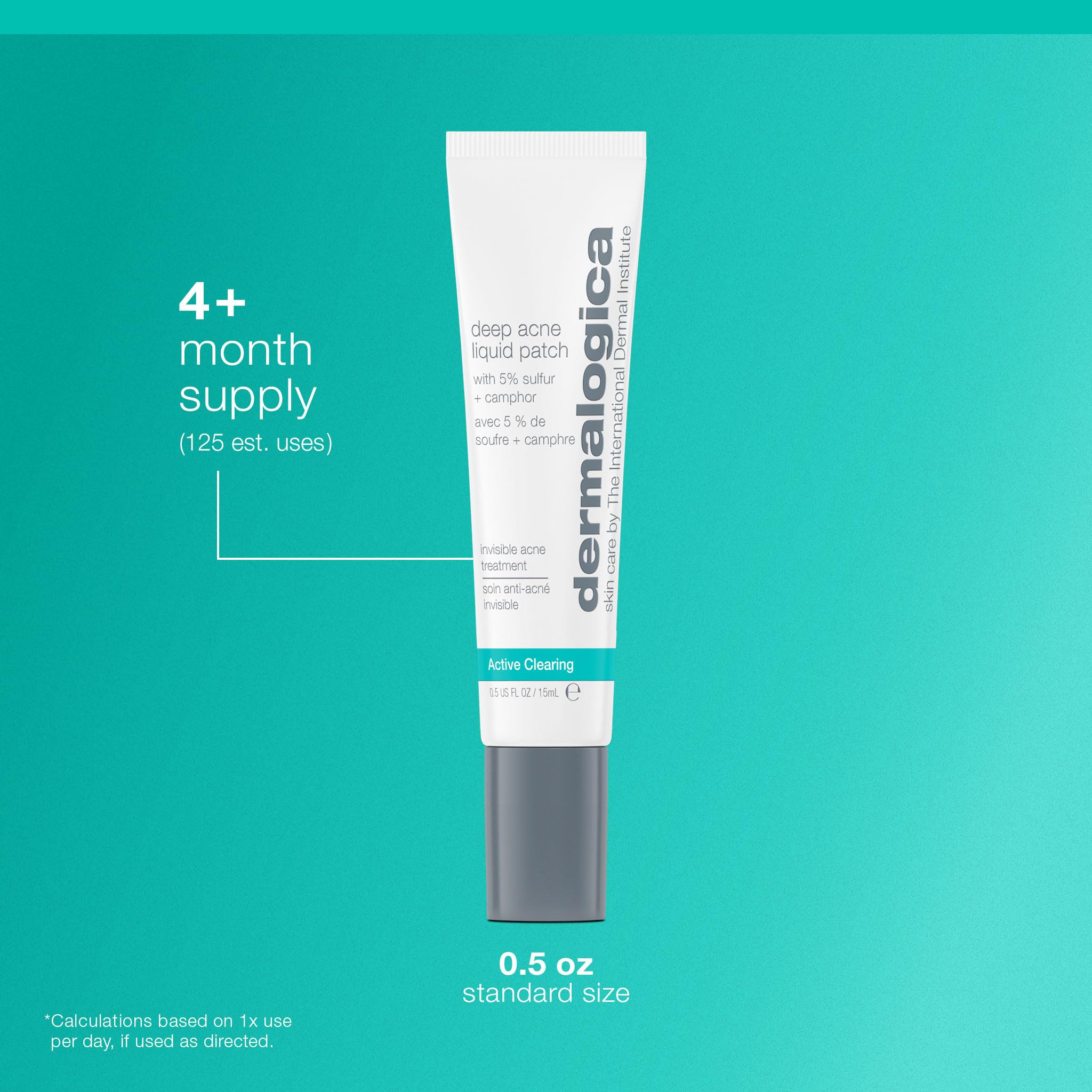 Dermalogica Deep Acne Liquid Patch packaging 0.5 oz for travel-friendly use