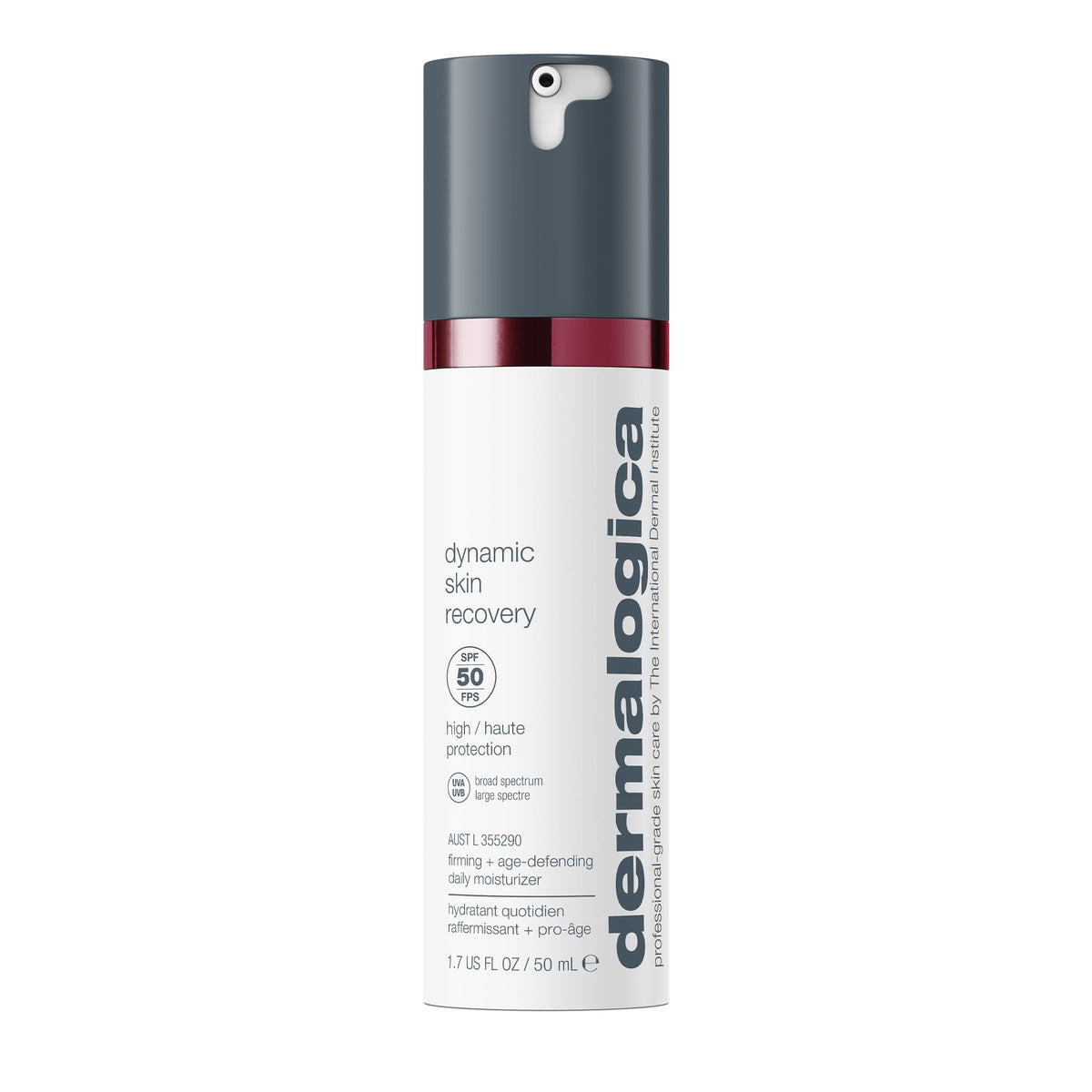 Dermalogica Dynamic Skin Recovery SPF50 bottle, showcasing daily hydration and broad-spectrum protection