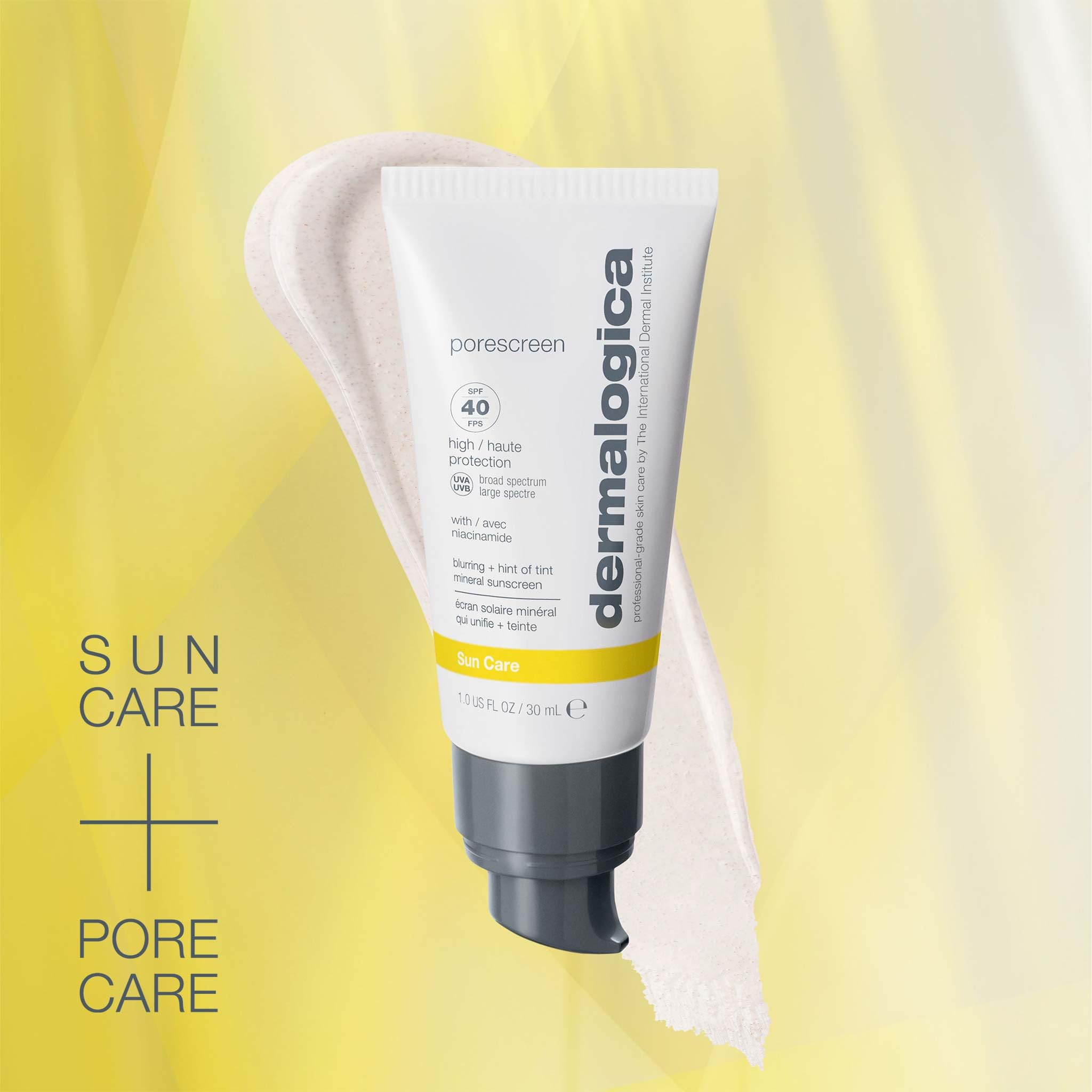 Dermalogica Porescreen SPF 40 zinc oxide protection on the skin in use.
